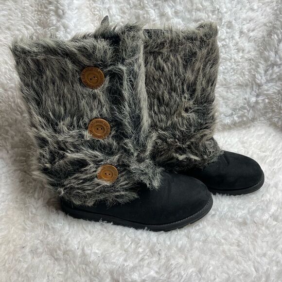 Muk Luks Winter Boots reversal Blk faux suede,navy blue knit & gray faux… - Picture 11 of 12